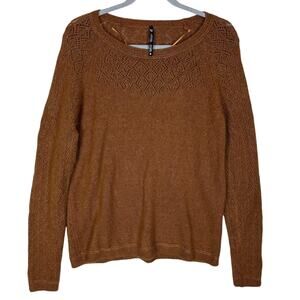 Kuhl Crochet Sweater Women's M Brown Wool Blend Stretch Knitted Raglan Sleeve